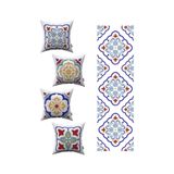 Cango Home Kırmızı Mavi Modern Etnik Karo Desenli 4'lü Kırlent Kılıfı 1 Runner Seti 4kmbs99-rs-04