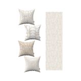Cango Home Krem Beyaz Bohem İskandinav Geometrik Desenli 4'lü Kırlent Kılıfı 1 Runner Seti 4kmbs291-RS-3