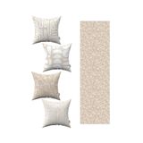 Cango Home Krem Beyaz Bohem Iskandinav Geometrik Desenli 4'lü Kırlent Kılıfı 1 Runner Seti 4kmbs291-rs-4