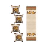 Cango Home Krem Etnik Fil Desenli 4'lü Kırlent Kılıfı 1 Runner Seti 4kmbs299-RS-2