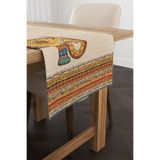 Cango Home Krem Etnik Fil Desenli Dijital Baskılı Runner -cgh1266-rn