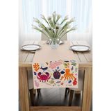 Cango Home Krem Marin Desenli Dijital Baskılı Runner 4KMBS285-RN - 40 x 140 cm