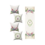 Cango Home Krem Pembe Çiçek Desenli 4'lü Kırlent Kılıfı 1 Runner Seti 4kmbs257-rs