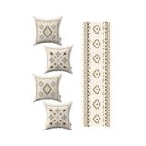 Cango Home Krem Siyah Etnik Kilim Desenli 4'lü Kırlent Kılıfı 1 Runner Seti 4kmbs267-rs