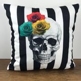 Cango Home Kuru Kafa Siyah Beyaz Çizgili Yastık Kırlent Kılıfı - Çift Tarafı Baskılı - 43 x 43 cm - Renkli
