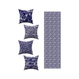 Cango Home Mavi Bej Marin Desenli 4'lü Kırlent Kılıfı 1 Runner Seti 4kmbs102-rs-01