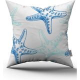 Cango Home Mavi Beyaz Marin Temalı Deniz Yıldızı Desenli Dijital Baskılı Kırlent Kılıfı CGH631 - 43 x 43 cm - Renkli