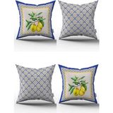 Cango Home Mavi Sarı Dekoratif Limon Desenli 4lü Dijital Baskılı Kırlent Kılıfı Seti - 4KMBS250 - 43 x 43 cm