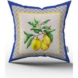 Cango Home Mavi Sarı Dekoratif Limon Desenli Dijital Baskılı Kırlent Kılıfı CGH1050 - 43 x 43 cm