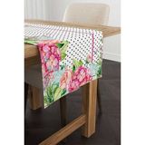 Cango Home Pembe Beyaz Puantiyeli Çiçek Desenli Dijital Baskılı Runner CGH1078-RN - 40 x 140 cm