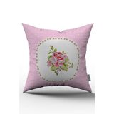 Cango Home Pembe Beyaz Vintage Puantiyeli Çiçek Desenli Dijital Baskılı Kırlent Kılıfı - Otyk570