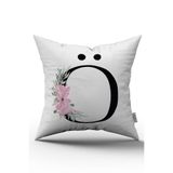 Cango Home Pembe Çiçekli Harfli Kırlent Kılıfı Ö Harfi