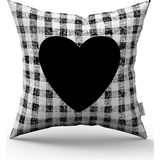 Cango Home Siyah Beyaz Ekose Kalp Desenli Dijital Baskılı Kırlent Kılıfı CGH1008 - 43 x 43 cm - Renkli