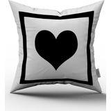 Cango Home Siyah Beyaz Harf Dijital Baskılı Kırlent Kılıfı - Kalp - 43 x 43 cm - Renkli
