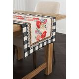 Cango Home Siyah Beyaz Kareli Çiçek Desenli Dijital Baskılı Runner Cgh1092-rn