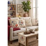 Cango Home Vintage Çiçek Motifli Desenli Dekoratif 4'lü Kırlent Kılıfı 1 Runner Seti 4kmbs343-RS