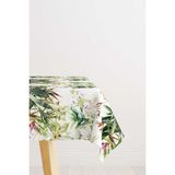 Cango Home Yeşil Beyaz Tropikal Yaprak Desenli Masa Örtüsü CGH028-MS - 140 x 240 cm