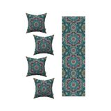 Cango Home Yeşil Turuncu Retro Vintage Desenli 4'lü Kırlent Kılıfı 1 Runner Seti 4kmbs241-rs