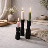 Cangul Ahşap Ahşap Şamdan 3 Lü Set Siyah Mat - Siyah - Beyaz
