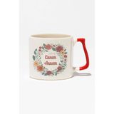 Canım Annem Baskılı Anneler Günü Baskılı Kırmızı Kulplu Modern Seramik Kupa, QBLK1383_KR