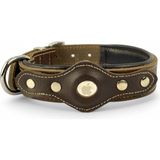 Canini Collar Hakiki Klasik Deri Airtag Uyumlu Köpek Tasması – Dayanıklı, Konforlu ve Şık Tasarım, Airtag Bölmeli Gerçek Deriden Köpekler İçin Tasma (Kahverengi, XL)