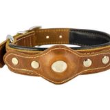 Canini Collar Hakiki Yağlı Deri Airtag Uyumlu Köpek Tasması – Dayanıklı, Konforlu ve Şık Tasarım, Airtag Bölmeli Gerçek Deriden Köpekler İçin Tasma (Taba, S)