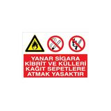 Canis Etiket Yanar Sigara Kibrit ve Külleri Kağıt Sepetlere Atmak Yasaktır Alüminyum - 25 x 35 cm