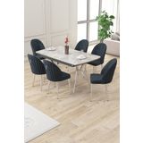 Canisa 89x150 Açılabilir Lak Panel Rampla Gri Krom Ayak Masa Takımı Ve 6 Antrasit Sandalye