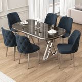 Canisa Afe Serisi 90X168 Lak Panel Antrasit Ironi krom Ayak Masa Takımı 6 Sandalye