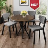 Canisa Agnes Serisi 90 x 90 MDF Yuvarlak Barok Ahşap Desen Masa Takımı ve 4 Gri Sandalye - 90x90