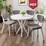Canisa Agnes Serisi 90 x 90 MDF Yuvarlak Beyaz Masa Takımı ve 4 Gri Sandalye - 90x90