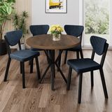 Canisa Agnes Serisi 90 x 90 Yuvarlak Barok Ahşap Desen Masa Takımı ve 4 Antrasit Sandalye - 90x90