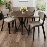 Canisa Agnes Serisi 90 x 90 Yuvarlak Barok Ahşap Desen Masa Takımı ve 4 Cappucino Sandalye - 90x90