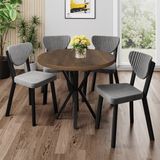 Canisa Agnes Serisi 90 x 90 Yuvarlak Barok Ahşap Desen Masa Takımı ve 4 Gri Sandalye - 90x90