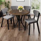 Canisa Agnes Serisi 90 x 90 Yuvarlak Barok Ahşap Desen Masa Takımı ve 4 Krem Sandalye - 90x90