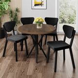 Canisa Agnes Serisi 90 x 90 Yuvarlak Barok Ahşap Desen Masa Takımı ve 4 Siyah Sandalye - 90x90