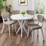 Canisa Agnes Serisi 90 x 90 Yuvarlak Beyaz Masa Takımı ve 4 Cappucino Sandalye - 90x90