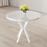 Canisa Agnes Serisi 90 x 90 Yuvarlak Beyaz Masa Takımı ve 4 Krem Sandalye - 90x90