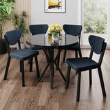 Canisa Agnes Serisi 90 x 90 Yuvarlak Siyah Mermer Desen Masa Takımı ve 4 Antrasit Sandalye - 90X90