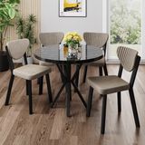 Canisa Agnes Serisi 90 x 90 Yuvarlak Siyah Mermer Desen Masa Takımı ve 4 Cappucino Sandalye - 90X90