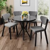 Canisa Agnes Serisi 90 x 90 Yuvarlak Siyah Mermer Desen Masa Takımı ve 4 Gri Sandalye - 90X90