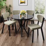 Canisa Agnes Serisi 90 x 90 Yuvarlak Siyah Mermer Desen Masa Takımı ve 4 Krem Sandalye - 90X90