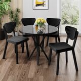 Canisa Agnes Serisi 90 x 90 Yuvarlak Siyah Mermer Desen Masa Takımı ve 4 Siyah Sandalye - 90X90