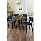 Canisa Agnes Serisi 90x90 cm Yuvarlak Barok Ahşap Desen Masa Takımı, 4 Antrasit Sandalye