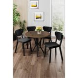 Canisa Agnes Serisi 90x90 cm Yuvarlak Barok Ahşap Desen Masa Takımı, 4 Siyah Sandalye