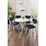 Canisa Agnes Serisi 90x90 cm Yuvarlak Beyaz Masa Takımı, 4 Antrasit Sandalye