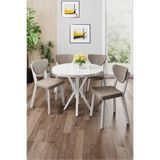 Canisa Agnes Serisi 90x90 cm Yuvarlak Beyaz Masa Takımı, 4 Cappuccino Sandalye
