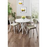 Canisa Agnes Serisi 90x90 cm Yuvarlak Beyaz Masa Takımı, 4 Krem Sandalye