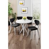 Canisa Agnes Serisi 90x90 cm Yuvarlak Beyaz Masa Takımı, 4 Siyah Sandalye