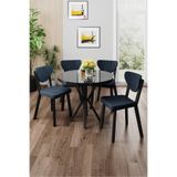 Canisa Agnes Serisi 90x90 cm Yuvarlak Siyah Mermer Desen Masa Takımı, 4 Antrasit Sandalye
